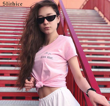 Slithice-camisetas con estampado de letras para mujer, camisetas de manga corta harajuku Hipster Tumblr 2024 - compra barato