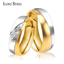 Luxo aço inoxidável casal anéis marca jóias cor do ouro zircônia cúbica anéis de casamento feminino collier bijioux 2024 - compre barato