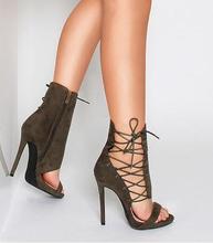 Carpaton Hot Selling Lace-up Heels for Woman Summer Open Toe Cutouts Gladiator Sandal 2019 Thin Heels Shoes Army Green 2024 - buy cheap