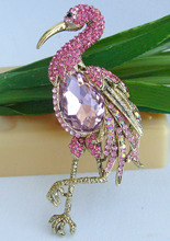 3.94" Pink Rhinestone Crystal Flamingo Brooch Pin Pendant SMT06620C5 2024 - buy cheap