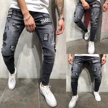 Мужские джинсы, черные облегающие джинсы с дырками в стиле хип-хоп 2024 - купить недорого
