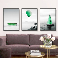 Pintura de arte em tela, minimalista, nórdico, paisagem, barco a vela, pintura de pôsteres, fotos de parede para sala de estar, decoração moderna para casa 2024 - compre barato