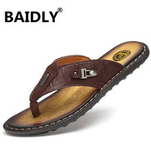 Cow Leather Men Beach Slippers Fashion Flip Flops with Soft Sole Trendy Breathable Easy To Match Men Summer Shoes Men 2024 - buy cheap