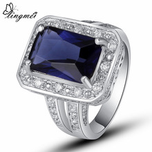 lingmei Unisex Gorgeous Jewelry Cubic Zirconia Royal Blue White CZ Silver Color Ring Size 7 8 9 10 Party  For Men Wholesale 2024 - buy cheap