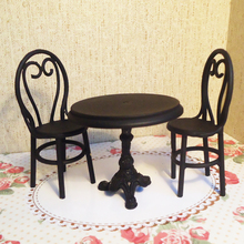 1/12 Dollhouse Miniatures Furniture Black Dining Table Chairs Model Set 2024 - buy cheap