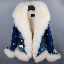 2021 denim parka real fur coat winter jacket real natural fox fur  women coat thick warm fur parkas etachable hot sell 2024 - buy cheap