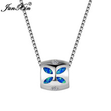 Cute Female Big Butterfly Animal Pendants Necklaces Vintage Silver Color Jewelry Boho Blue Fire Opal Necklaces For Women 2024 - buy cheap