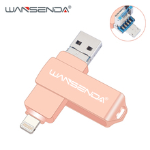 WANSENDA OTG USB Flash Drive Rotation Pen Drive 8GB 16GB 32GB 64GB 128GB 3 in 1 Micro USB Stick Pendrive for iPhone/Android/PC 2024 - buy cheap