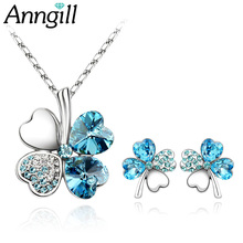 Classic Crystals From SWAROVSKI Lucky Clover Jewelry Sets For Girls Heart Pendant Necklace Earrings Set Women Party Love Gifts 2024 - buy cheap