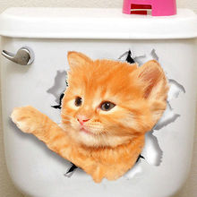 3D стикер на стену с кошкой наклейки на унитаз с отверстием яркие собаки для украшения ванной комнаты виниловые художественные наклейки на стену 2024 - купить недорого
