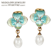 Neoglory Austria Rhinestone & Natural Pearl & Enamel Long Drop Earrings Colorful Flower Design Elegant Style Lady Spring Gift 2024 - buy cheap