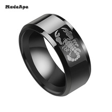 Madapte punk vintage anel preto com estampa de escorpião, anel preto e redondo de aço inoxidável titânio para mulheres e homens joias 2024 - compre barato