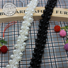 2 Yards 5Yards 2cm Ivory black pearl clothing accessories collar flower diy handmade beading lace trim clothes lace fabric 2024 - buy cheap