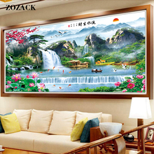 Zozack-conjunto de decoração chinesa para casa, artesanato, faça você mesmo, ponto cruz, pintura de paisagem, parede, kit de bordado, ponto cruz 2024 - compre barato