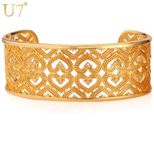 U7 Heart Pattern Cuff Bracelet Gold/Silver Color Zirconia Jewelry Romantic Women Gift Round Bracelet Bangle H579 2024 - buy cheap