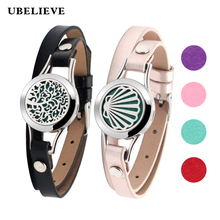 UBELIEVE Retro Charm Bracelet Rose Gold Bangle 316L Stainless Steel Leather Bracelet Aromatherapy Essential Oil Diffuser Locket 2024 - buy cheap