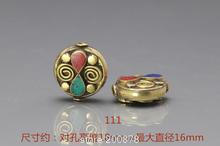 10PCS Nepal Handmade Metal Beads 18X8mm Brass Inlay Colorful Stone Round Coin Loose Bead NBB526 2024 - buy cheap