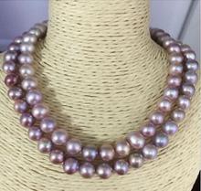 Популярные 2 ряда 9-10 мм круглые Лавандовый жемчуг ожерелье 18 "-19" 2024 - купить недорого
