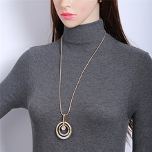 Big Crystal Double Circles Pendants & Necklace Long Chain Sweater Collier Necklace Women Jewelry Party Gift Dropshipping 2018 2024 - buy cheap