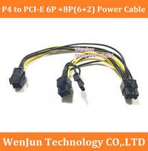 18AWG Fio P4 para PCI-E PCIe 6pin Masculino + 8pin (6 + 2) Cabo de extensão da fonte de Alimentação para Placa de vídeo De 20 + 12 cm 2024 - compre barato