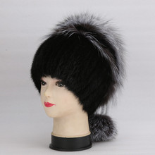 Real Mink Fur And fluffy Natural Silver Fox Fur With Rabbit Fur Decorative Ring Around Warm Winter Cap For Women Ear Warm Hat 2024 - buy cheap