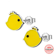 Novo 100% 925 Sterling Silver Earring Moda Bonito Pequena Esmalte Amarelo Frango Brincos Presente Para Crianças Meninas Senhora 2024 - compre barato