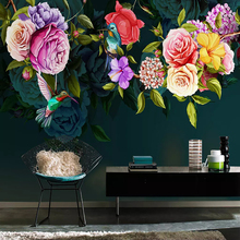 Фото обои 3D розы цветы птицы фрески Европейский стиль ретро ручная роспись настенная живопись Гостиная ТВ диван спальня Фреска 2024 - купить недорого