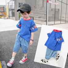 Conjuntos de ropa para niños, camiseta y pantalones vaqueros deportivos de algodón con letras estampadas, 2019 2024 - compra barato