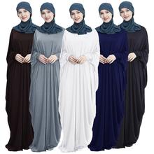 Abaya мусульманское женское длинное платье Jilbab Kaftan рукав летучая мышь Повседневный свободное арабское длинное платье однотонное платье мусульманское Молитвенное платье одежда 2024 - купить недорого