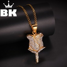 Hip Hop Men Gold Color Full Rose Pendants Necklaces With 6mm 30inch rope chain  chain Jewelry 2024 - buy cheap
