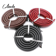 Aiovlo 1yard/lot 12x6mm Braided Real Leather Cord Bracelet Findings Flat Leather Rope Thread for DIY Jewelry Making Supplies 2024 - buy cheap