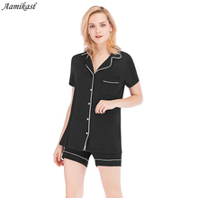 Aamikast conjunto de pijama feminino para verão, pijamas de manga curta, roupa de dormir para mulheres, conjunto macio de primavera 2024 - compre barato