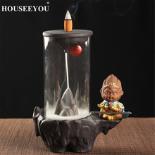 HOUSEEYOU Sun Wukong Waterfall Incense Burner with Clear Acrylic Cover Stick Backflow Incense Holder Aromatherapy Cense 2024 - buy cheap