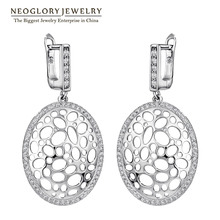 Neoglory Jewelry 925 Sterling Silver Oval Drop Earrings Hollow Ovals White Rhinestone Dangle Earring for Women 2020 New Hot Gift 2024 - buy cheap