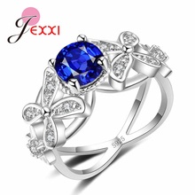 Women Cross Flower Ring Paved Round Crystal 925 Sterling Silver Jewelry for Women Party Red/Blue/Green/White Zircon 2024 - buy cheap