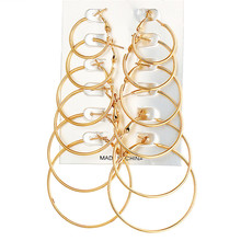 Women New 6 Pairs/set Vintage Dangle Big Circle Hoop Earrings Ear Clip Brincos Ring Earrings Set Combination 2024 - buy cheap