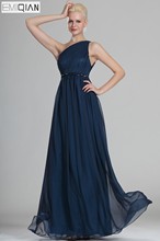 Free Shipping Gorgeous One Shoulder Strap Ruched Bust Navy Blue Chiffon Evening Dress 2024 - buy cheap