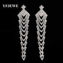 Модные ювелирные изделия YFJEWE, длинные серьги с кристаллами для женщин, золотистого и серебристого цвета, свадебные Висячие серьги для невесты, женская подвеска E380 2024 - купить недорого