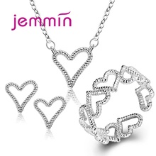 Top Quality Fashion Heart Shape Jewelry Set For Women 925 Sterling Silver Accessories Pendant Necklace Earrings Finger Rings Who 2024 - buy cheap