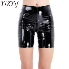 Yizyif calças curtas de pu, shorts da moda para mulheres e meninas, sexy e brilhante, de tecido suave, aparência molhada, zíper, virilha, emagrecimento 2024 - compre barato
