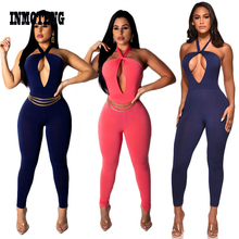 INMOTENG Off The Shoulder Sexy Backless Bandage Jumpsuit Women Pink Halter Front Hollow Out Skinny Summer One Pieces Rompers 2024 - buy cheap