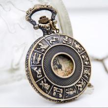 Vintage Fashion quartz 12 zodiac Hollow out world map mens and woman gift pocket watches chain 2024 - buy cheap