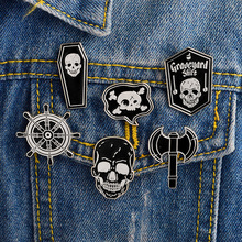 Brooch metal  Black Coffin Skull Ship helm Rudder Battle Ax Brooches Metal Enamel Badge Icons On ClothingClothes Bag Backpack 2024 - buy cheap