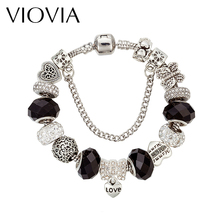 VIOVIA Fashion Heart Charms Bracelet & Bangle For Women DIY Crystal Beads Fit Original Bracelets Women Pulseira Jewelry B16119 2024 - buy cheap