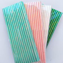 25 Pcs Iridescent Disposable Paper Straws Unicorn Mermaid Party DIY For Baby Bried Shower Baptism Birthday Wedding Decor 2024 - buy cheap