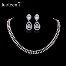 LUOTEEMI Luxury Elegant Bridal Necklace Shining Clear CZ Stone with White Gold-Color Jewelry for Women Wedding Accessories 2024 - buy cheap