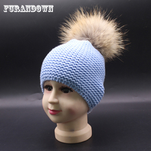 Gorro do bebê chapéu de inverno vison pele pompom chapéus para crianças lã bobble bola pompom skullies beanies 2024 - compre barato