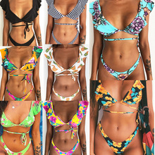 Bikini estilo brasileiro listrado com estampa floral, traje de banho sexy para mulheres, estilo bandeau, moda praia, para o verão 2019 2024 - compre barato