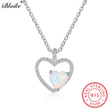 Blaike Hollow Double Heart Clavicle Necklace White Fire Opal Pendants Solid S925 Pure Silver Women Wedding Fine Jewelry Gifts 2024 - buy cheap