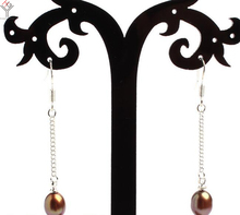 Pendientes de perlas redondas ovaladas para mujer, joyería de 8-10mm, color café brillante, gancho de cadena, Perla natural de agua dulce 2024 - compra barato